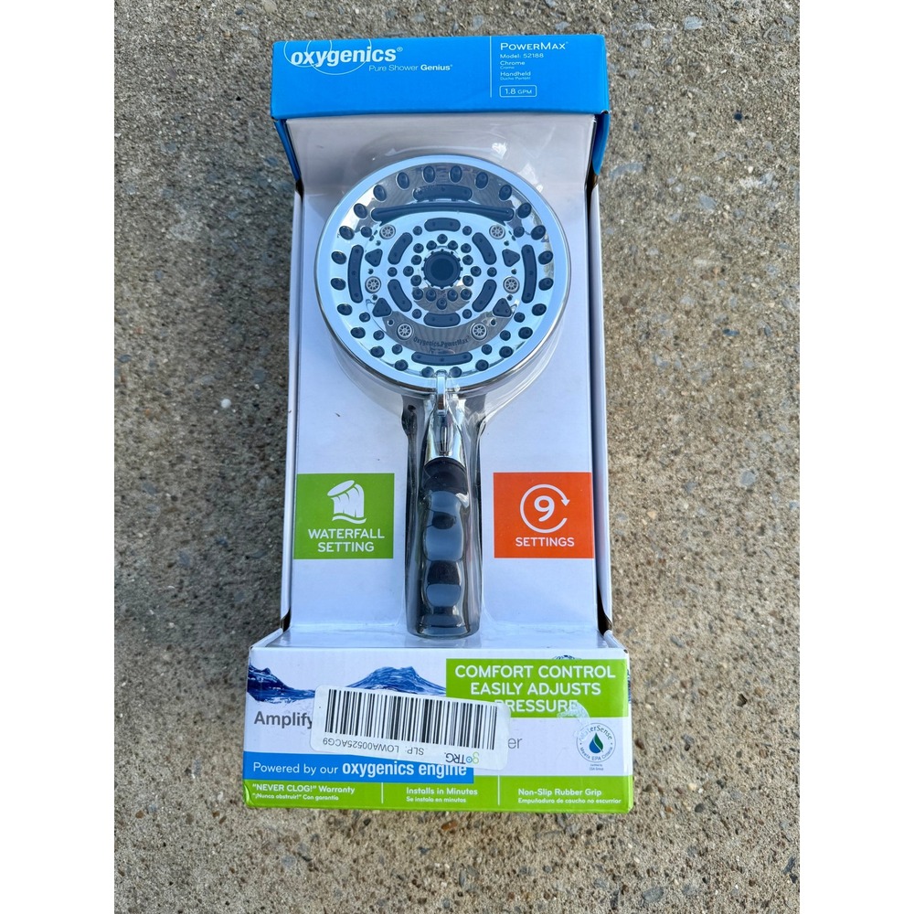 Oxygenics PowerMax Chrome 9-Setting Handheld Shower Head 52188 1.8 GPM
